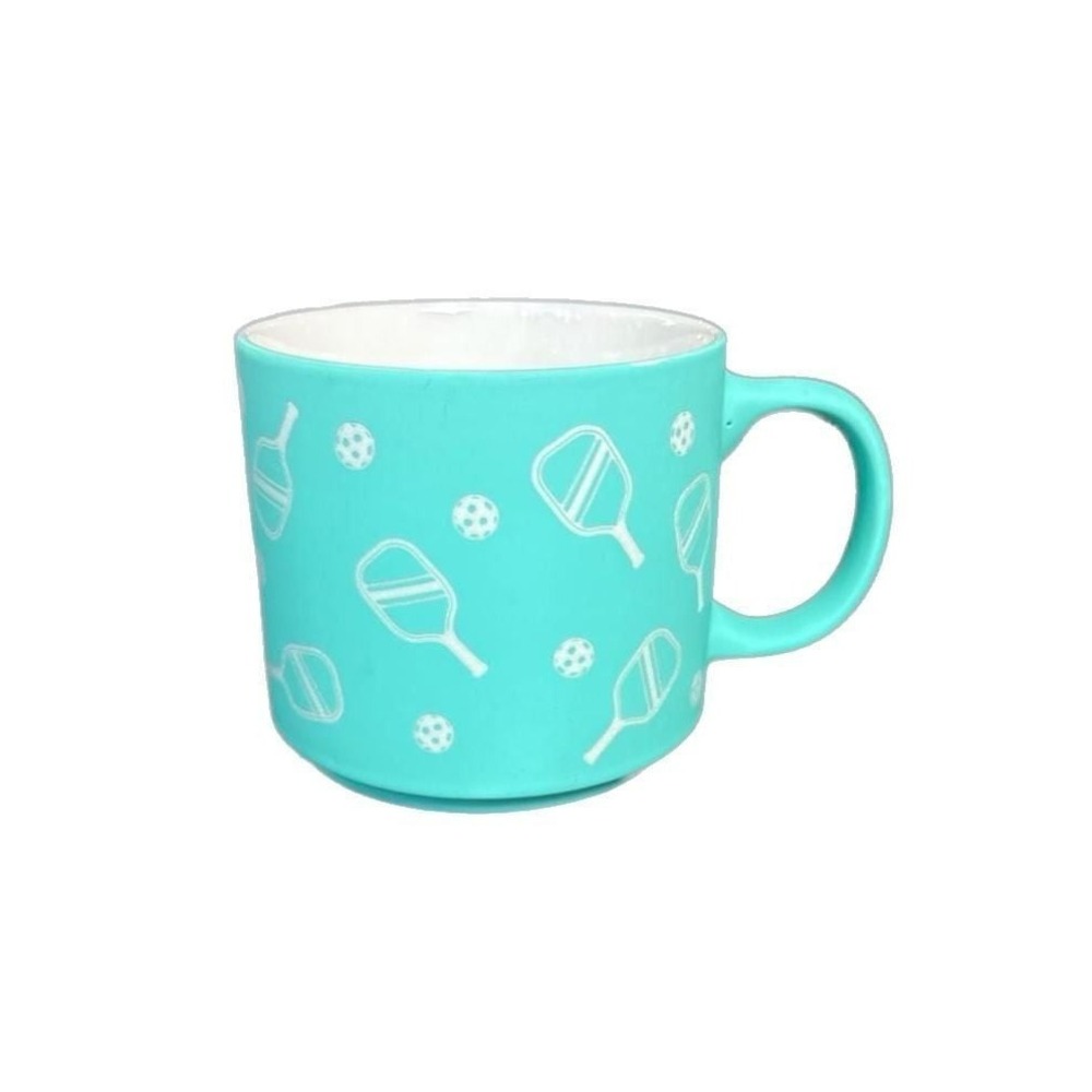 Sunday Morning Ceramics Teal Pickleball Paddle and Ball Pattern Coffee Mug